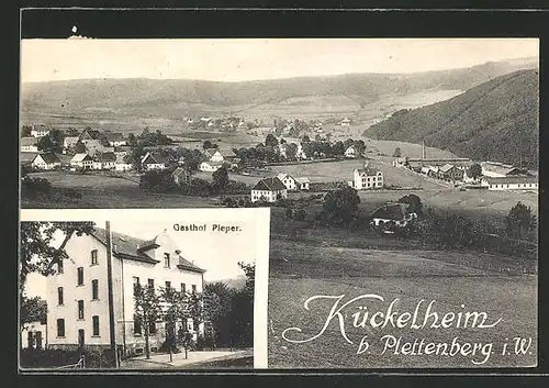 AK Kückelheim, Gasthof Pieper, Ortsansicht vom Berg aus gesehen