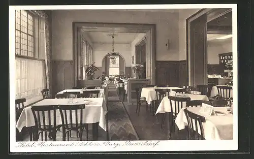 AK Düsseldorf, Hotel Restaurant Schloss Burg, Bes. Gebr. Schöpwinkel, Kaiser Wilhelm-Strasse 47