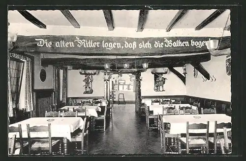 AK Brüggen / Ndrh., Park-Restaurant Burg Brüggen, Deckenbalken mit Inschrift
