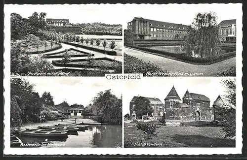 AK Osterfeld, Stadtpark m. Waldhof, Horst-Wessel-Platz m. Lyzeum, Bootsstelle, Schloss Vondern