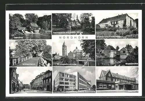 AK Nordhorn, Oelmühle, Bahnhof, Wassermühle und Baumwollspinnerei Bussmaate