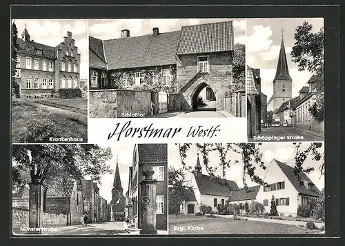 AK Horstmar, Krankenhaus, Schlosstor, Schöppinger Strasse, Münsterstrasse, Evgl. Kirche