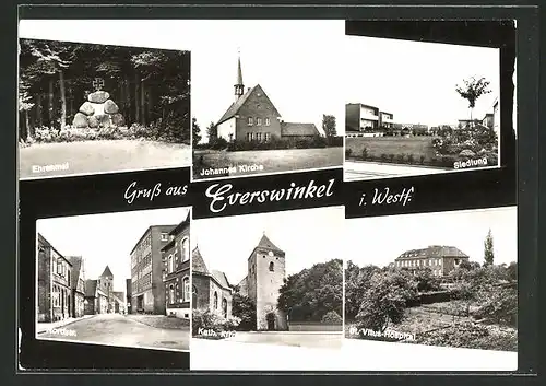 AK Everswinkel / Westf., Siedlung, Johannes Kirche, Ehrenmal, Nordstrasse