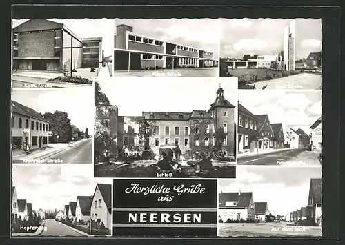 AK Neersen, Neue Schule, Krefelder Strasse, Hopfenweg, Hauptstrasse