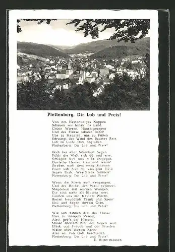 AK Plettenberg, Ortspanorama, Gedicht "Dir Lob und Preis"