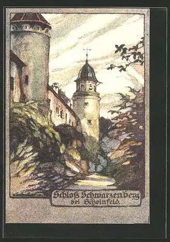 Steindruck-AK Scheinfeld, Partie am Schloss Schwarzenberg