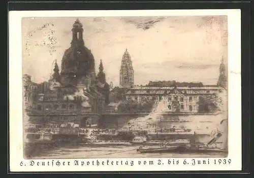 Künstler-AK Dresden, 6. Deutscher Apothekertag 1939, Silhouette der Frauenkirche