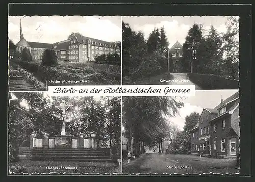 AK Burlo / Westf., Kloster Mariengarten, Schwestern-Haus, Kriegerehrenmal, Strassenpartie