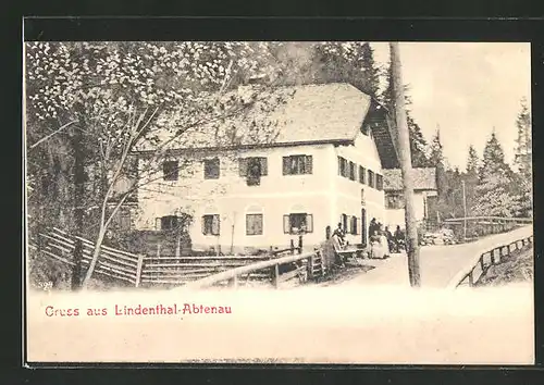 AK Lindenthal-Abtenau, Strassenpartie am Gasthaus Schweighofbrücke