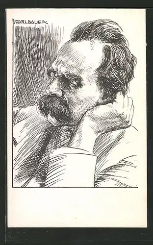 Künstler-AK Portrait des Philosophen Friedrich Nietzsche, Original von Karl Bauer