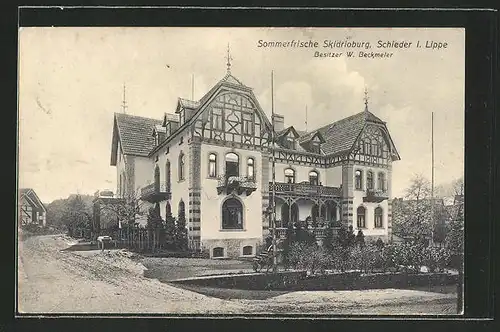 AK Schieder, Gasthaus Skidrioburg von W. Beckmeier mit Wegpartie