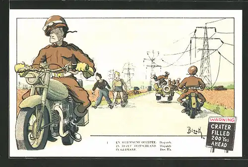 Künstler-AK Belgische Soldaten auf Motorrädern im bestetzten Deutschland