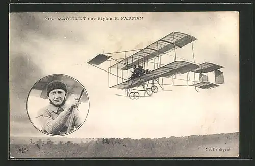 AK Martinet sur Biplan H. Farman, frühes Flugzeug