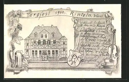 Künstler-AK Rinteln, Bergfest 1911, Absolvia, Studentenzirkel