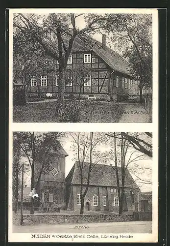 AK Müden a. Oertze, Gasthaus Albert Söhnholz, Ansicht der Kirche