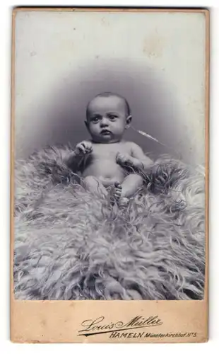 Fotografie Louis Müller, Hameln, Portrait eines nackten Säuglings
