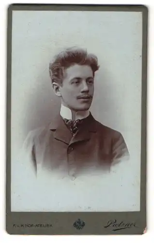 Fotografie Pietzner, Wien, Portrait blonder junger Mann im Anzug mit Krawattentuch