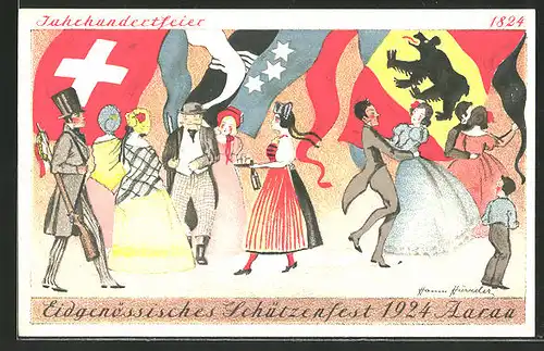 AK Aarau, Eidgenössisches Schützenfest 1924, tanzende Paare auf der Jahrhundertfeier, Schützenverein