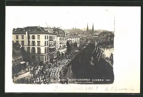 AK Luzern, Eidg. Schützenfest 1901, Festzug aus der Vogelschau, Schützenverein