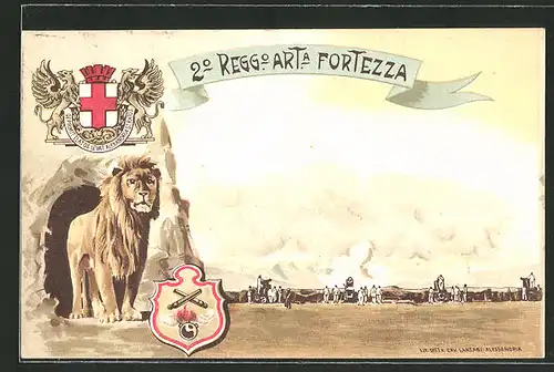 Lithographie Italienische Artillerie, 2. Regg. Art. Fortezza, Löwe