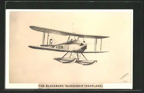 AK The Blackburn "Bluebird III" (Seaplane), Wasserflugzeug in der Luft