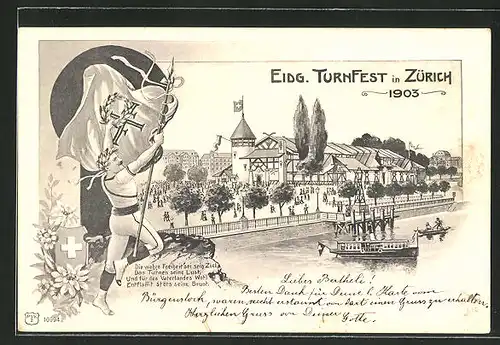 AK Zürich, Eidg. Turnfest 1903, Turner mit Sieges-Lorbeer