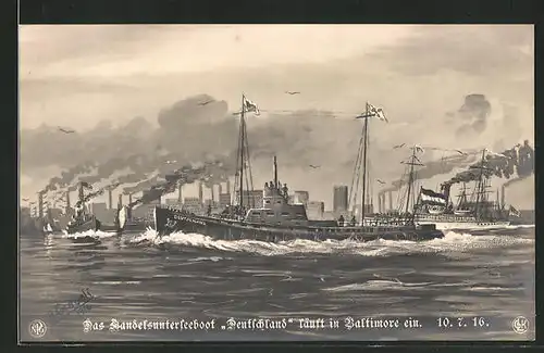 AK Baltimore, Das Handels-U-Boot "Deutschland" läuft im Hafen ein