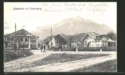 AK Niederalm, Strassenpartie mit Blick zum Untersberg