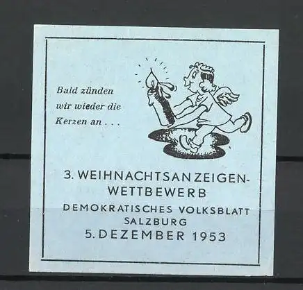 Reklamemarke Demokratisches Volksblatt Salzburg 1953, 3. Weihnachtsanzeigenwettbewerb, Engel mit Kerze