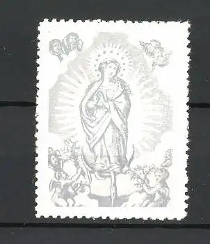 Reklamemarke Maria mit Heiligenschein und Engeln