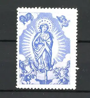 Reklamemarke Maria mit Heiligenschein und Engeln