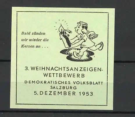 Reklamemarke Demokratisches Volksblatt Salzburg, 3. Weihnachtsanzeigenwettbewerb 1953, Engel mit Kerze