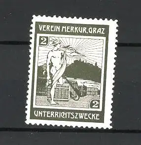 Reklamemarke Verein Merkur. Graz, Unterrichtszwecke, Mann mit Anker, grün