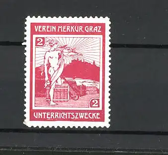 Reklamemarke Verein Merkur. Graz, Unterrichtszwecke, Mann mit Anker, rot