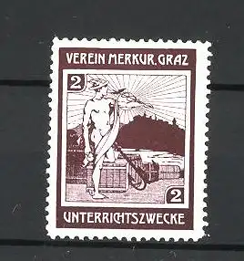 Reklamemarke Verein Merkur. Graz, Unterrichtszwecke, Mann mit Anker, braun