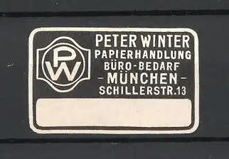 Reklamemarke München, Papierhandlung und Bürobedarf Peter Winter