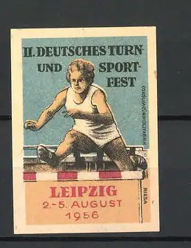 Reklamemarke Leipzig, II. Deutsches Turn- und Sportfest 1956, Hürdenläuferin