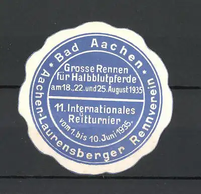 Reklamemarke Bad Aachen, 11. Internationale Reitturnier 1935