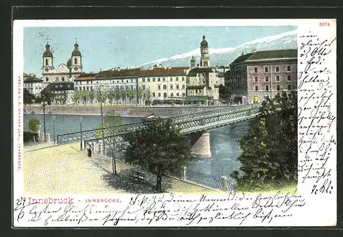 AK Innsbruck, Blick über die Innbrücke zum Ort