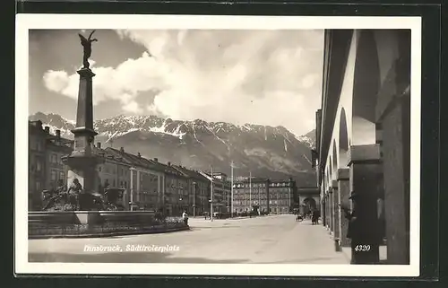 AK Innsbruck, Südtiroler Platz mit Denkmal