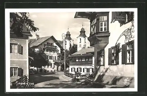 AK St. Johann in Tirol, Strassenansicht mit Gasthof Bären und Postamt