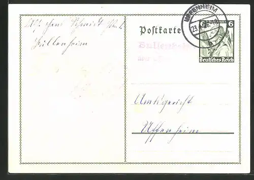 AK Landpoststempel Bullenheim über Uffenheim, Amtsgericht Uffenheim 1936