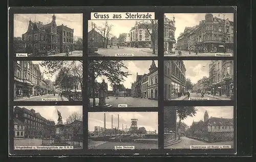 AK Sterkrade, Kohle-Zeche Sterkrade, Rathaus, Bahnhofstrasse, Hüttenstrasse, Marktstrasse, Markt, Steinbrinkstrasse