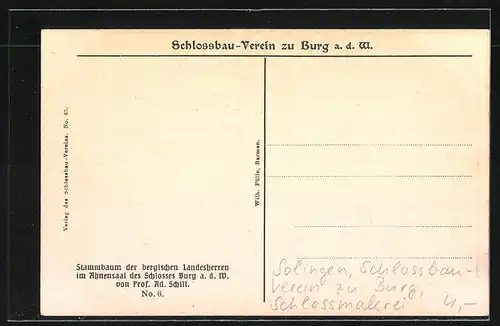 AK Solingen, Stammbaum der Landesherren im Ahnensaal, Schlossbau-Verein zu Burg, Schlossmalerei