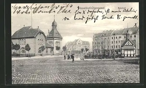 AK Düsseldorf-Obercassel, Bahnhof mit Strassenpartie