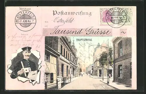 AK Osterfeld, Briefträger mit Liebesbrief, Blick in die Hauptstrasse