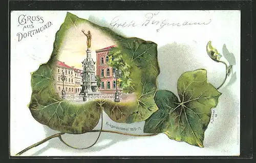 Passepartout-Lithographie Dortmund, Kriegerdenkmal 1870-71