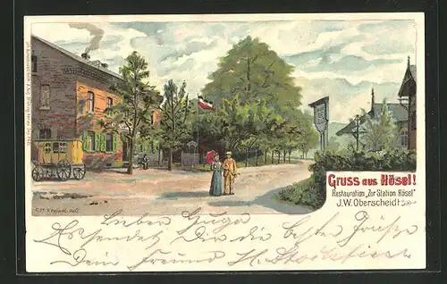 Lithographie Hösel, Gasthaus Zur Station Hösel