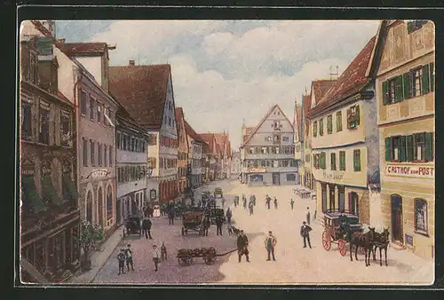 AK Riedlingen, Marktplatz mit Gasthof zur Post