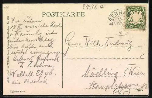 AK Asenham, Handlung v. Hermann Seiler, Gasthaus v. Heinrich Hölzl, Postgebäude, Ortsansicht